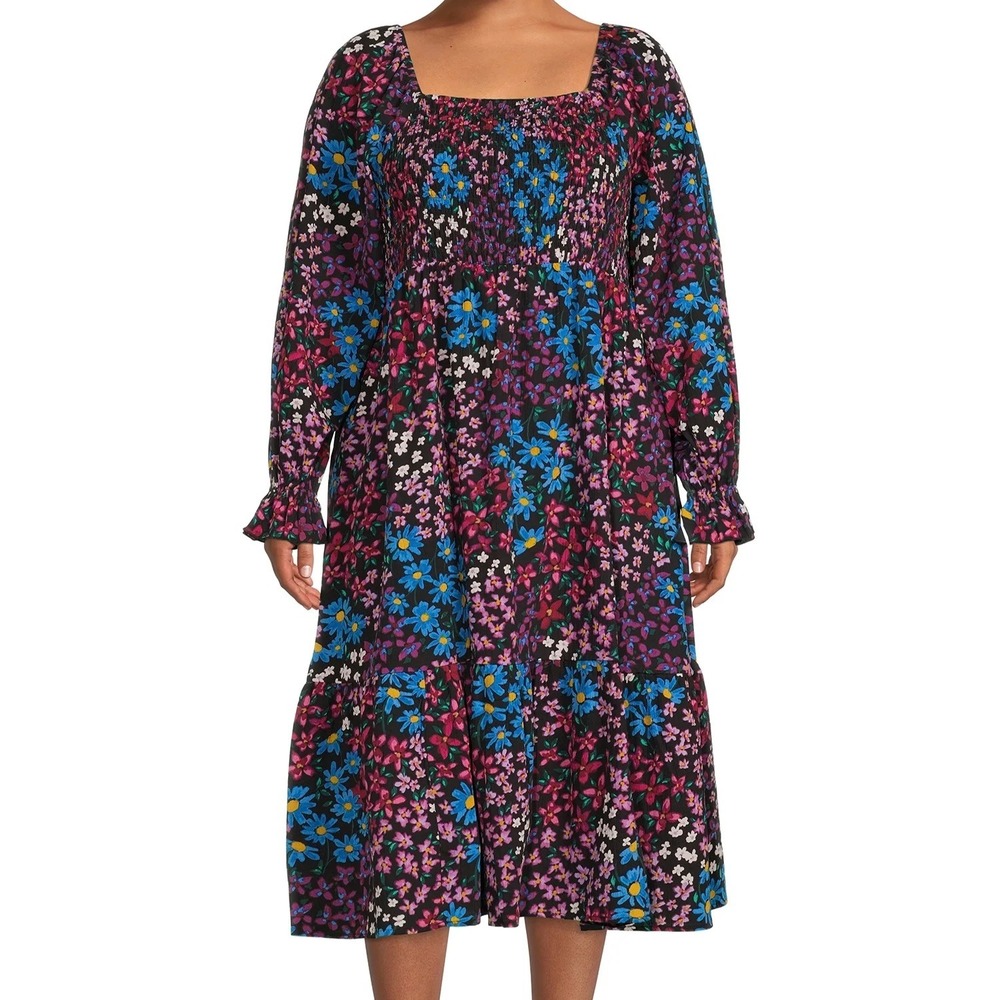 Cottagecore Floral Prairie Dress 100% Cotton Peasant Smocked Boho 2X 20W